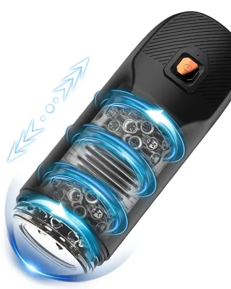 Male Masturbator Adult Sex Toys Automatic Stroker with 9 Thrusting & Rotating 3D Realistic Transparent Textured Sex Machine